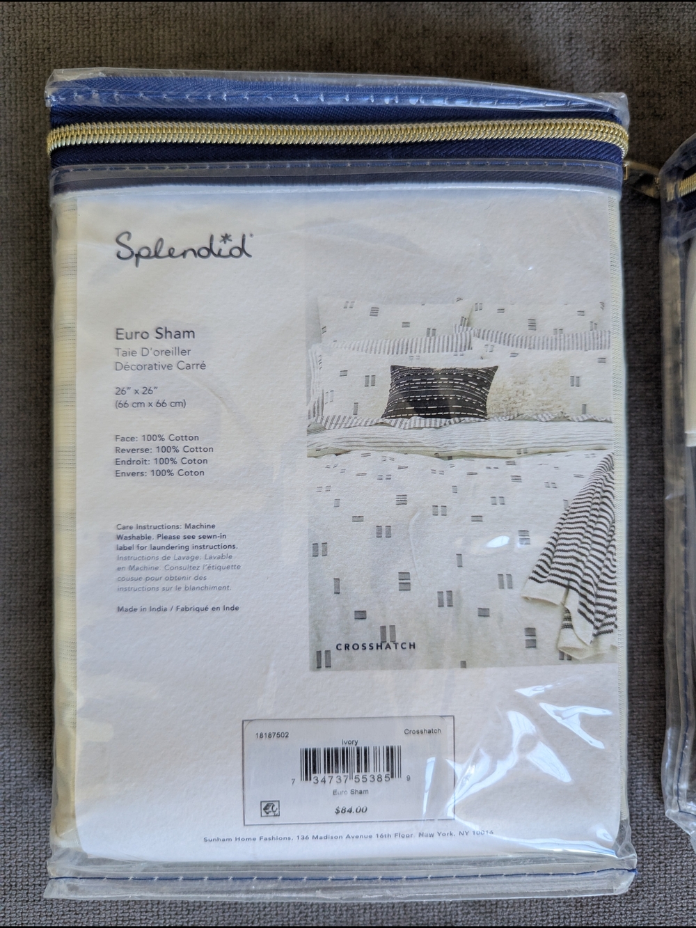 NWT Splendid Euro Sham in Ivory Gray Crosshatch | Set of 2